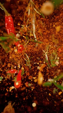 Super Slow Motion Shot of Flying Mix Spices . Filmed on high speed cinema camera , 1000fps .