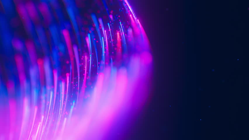 Extreme closeup of Big data light speed flow. Abstract digital data stream of quantum computing. Cyberspace of qubit trail waves. Modern tech information transmission.