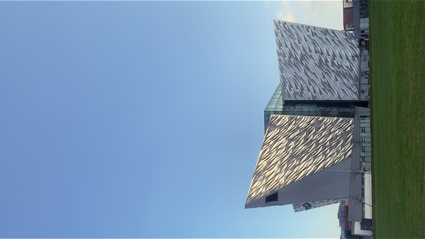 Vertical shot of Belfast’s iconic Titanic Museum and its striking design