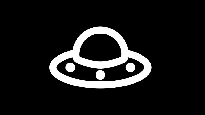 Icon ufo is distorted. Glitch. Noise, chromatic aberration, geometric distortion. Transparent background, looped. In-Out looped. Alpha BW at the end