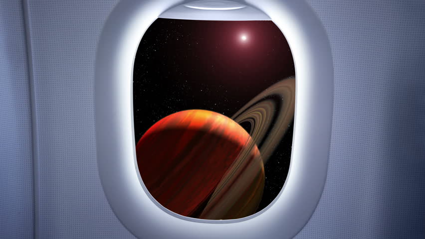 The view from the porthole of the spacecraft during the approach to Saturn.