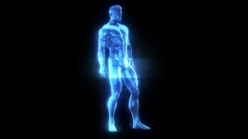 A digital tech style 3D holographic human character.