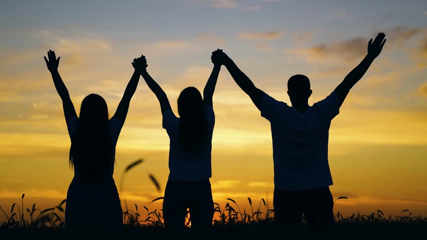 Successful group of business person outdoor. Unity group people united by team idea. Team of people look at their future together at sunset, park. Human resources. Community of people, joint business