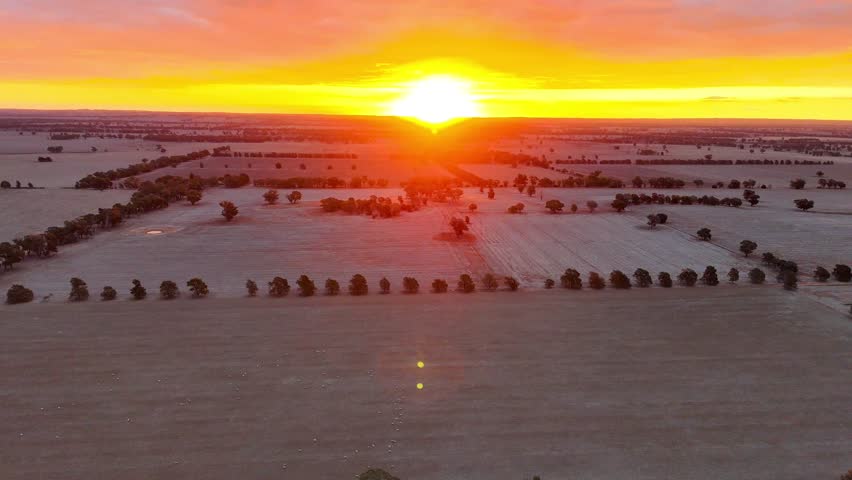 The sun setting over rural property in regional New South Wales