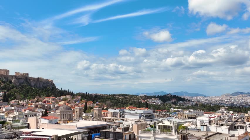 Athens Acropolis and Plaka rooftops, Aerial view