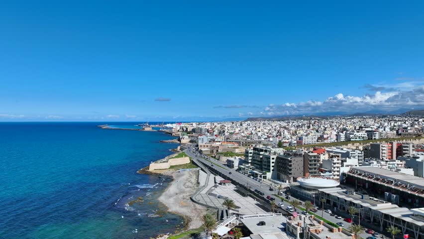 Heraklion White City Skyline On A Beautiful Day In The Island Of Crete, Greece