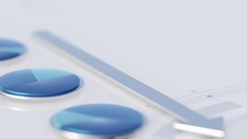 Growing bar graph and pie charts on a digital screen showcasing infographics regarding financial market. 4K resolution animation for data analysis visualization.