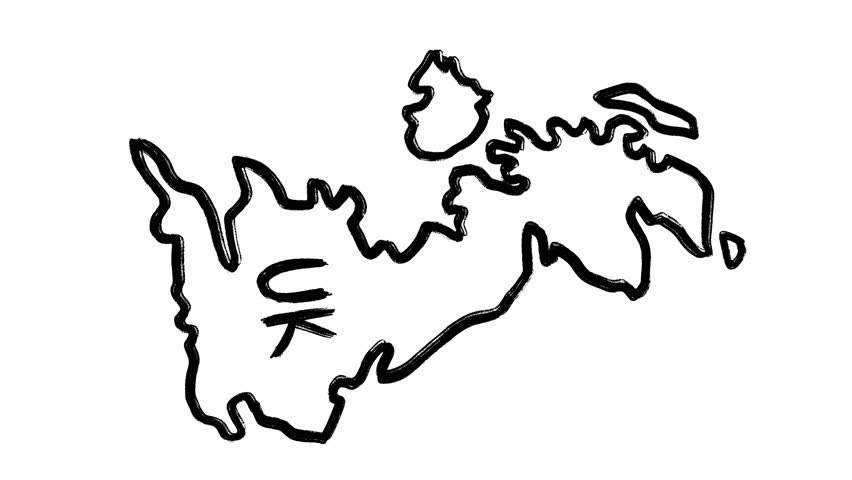 The UK hand drawn map in stack of animated sketches filmed on white background in stop motion. Scribble written borders of the United Kingdom of Great Britain and Northern Ireland made in grunge style