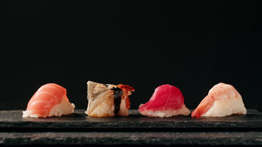 Sashimi Nigiri Platter, japanese sushi restaurant, Fresh Tuna and Salmon Slices in modern cafe, traditional food, raw red fish dish, omega 3.