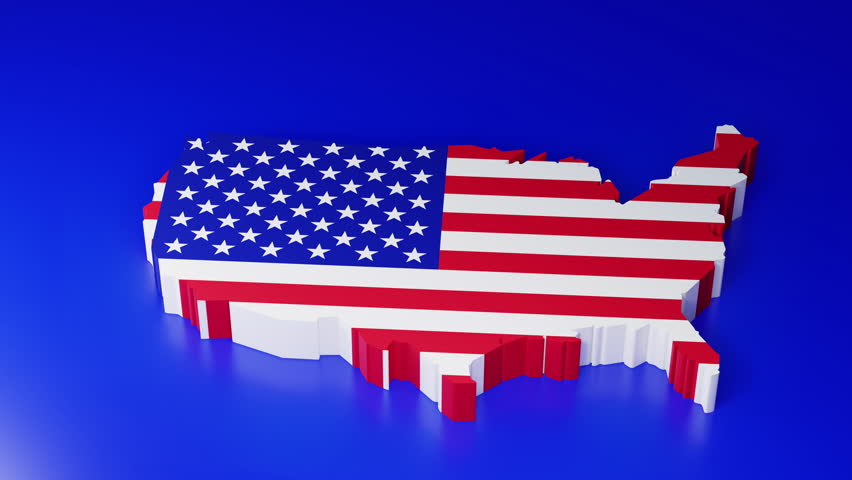 3D US map in flag colors surrounded by barriers and rising tariff percentages, symbolizing trade war and economic impact.