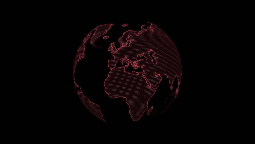 Globe on black background. 3D amination. Rotating