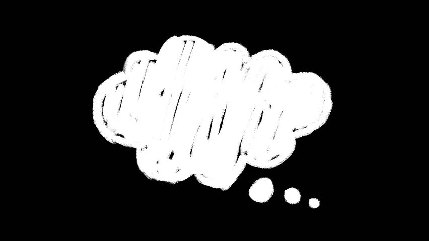 Animation of Thinking cartoon cloud bubble sketch doodle. Hand-Drawn Idea Speech Bubble On Black Background. Cartoon sketch doodle scribble speech bubble. Low frame rate effect. Seamless loop.