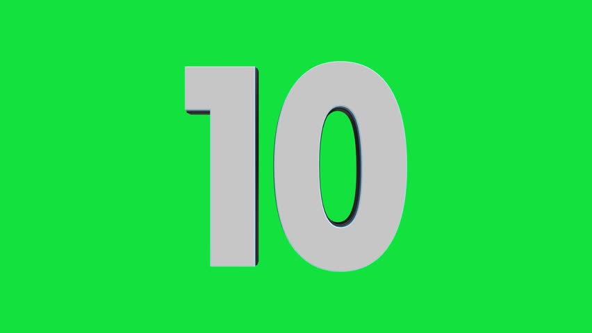 3D Counting Down From Ten to One in Green Screen Rotate the number