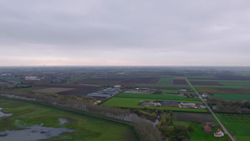 Countryside landscape of Belgium on cloudy day, aerial view