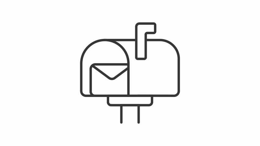 Postal service line animation. Mailbox animated icon. Moving mail, envelope. Shaking box. Marketing delivery, notification. Outline element on white background. HD video with alpha channel
