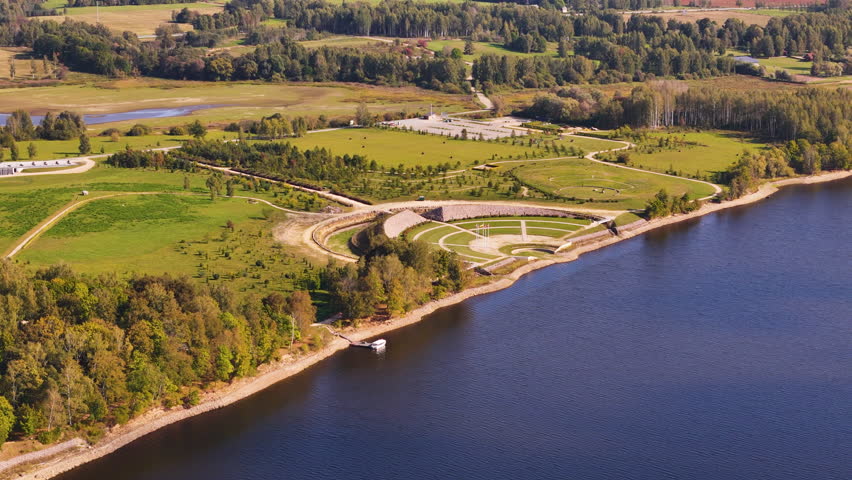 Garden of destiny memorial monumental landscape ensemble in Koknese, Latvia aerial view