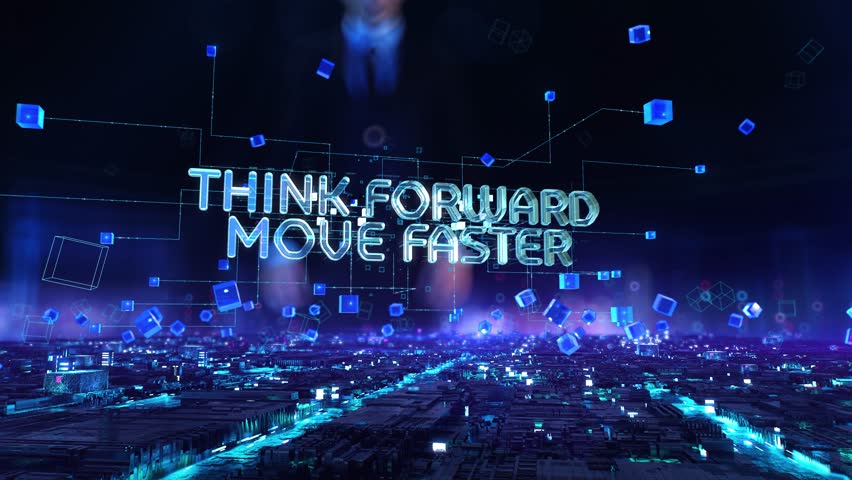 Think Forward, Move Faster- businessman working with virtual reality at office.