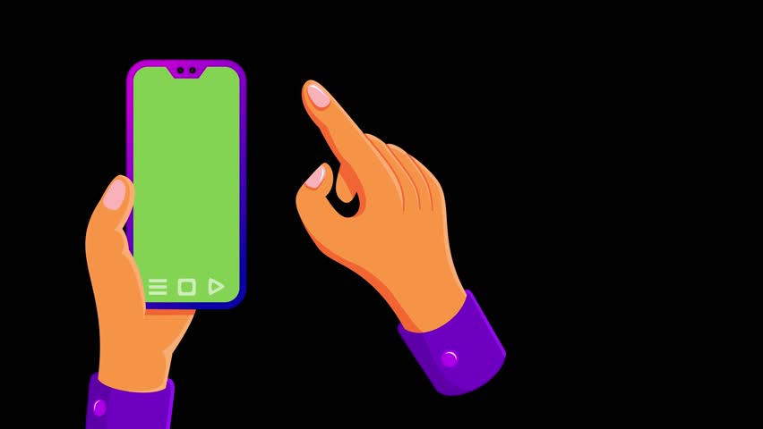Animated illustration of a hand holding a smartphone while sliding through creative social media content