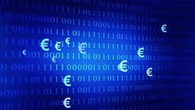 animation of euro symbols in a blue binary code space, symbolic motion design concept for digital euro currency payment technology - Powered by Shutterstock - Get 15% off with code: PIKWIZARD15