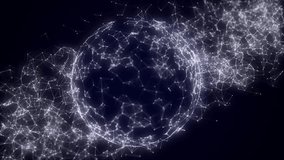 Sci-fi white sphere with network connection on cyberspace with moving particles. Big data visualization. Wireframe sphere. Abstract technology background. 3d rendering. - Powered by Shutterstock - Get 15% off with code: PIKWIZARD15