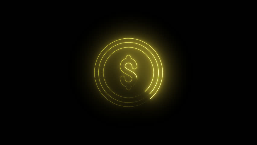 Glowing neon Dollar coin icon loop animation, glowing neon Dollar coin logo animation video on black background, with alpha.