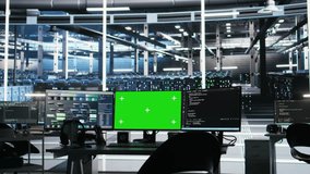 Mockup PCs in data center control hardware energy usage using node tree tech interfaces. Isolated screen workstations automate and supervise operations in server farm using visual programming - Powered by Shutterstock - Get 15% off with code: PIKWIZARD15
