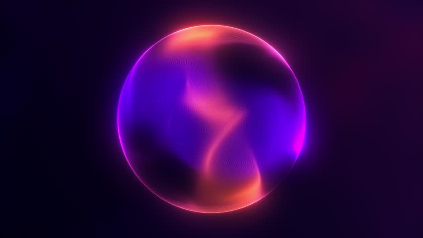 Purple abstract glowing energy moving within a sphere. Magic orb swirl with colored plasma . Energy mystic crystal glass. astral or aura twirl, glitter. optical orb rotation. 4k loop, 3D rendering