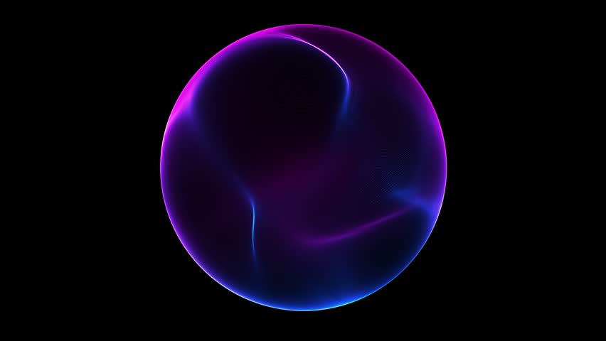 Seamless loop. Abstract glowing sphere, energy ball shines brightly with rays of light, magic waves from particles and dots, abstract atomic science background,