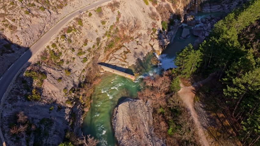 Gorges de la Meouge with waterfall at early spring, France