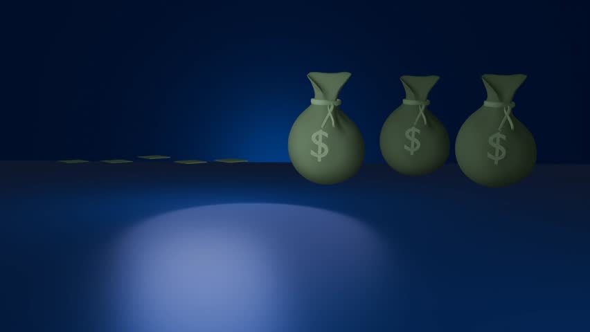 Money bags with green Bar chart graph in 4k three dimension space animation 