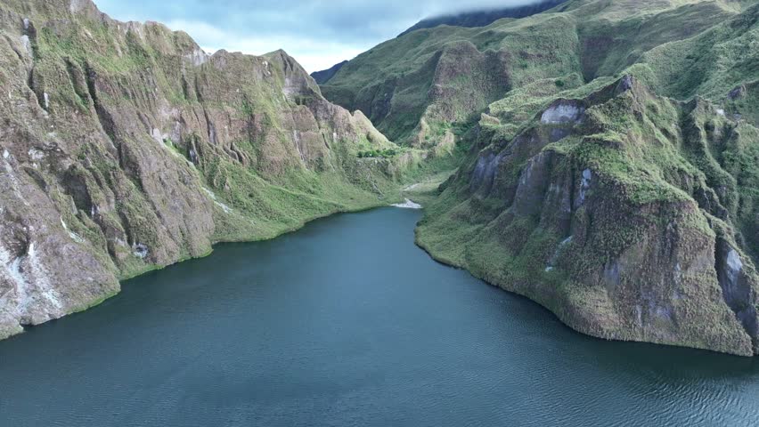 Aerial view beautiful landscape at Pinatubo mountain crater lake. Travel concept