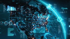 Financial Graphs, Charts, And Percentages Depict Global Economy In A World Network Context. Aerial View of United States Maps At Night, Illuminated By Network Connections And Economic Data Overlays.  - Powered by Shutterstock - Get 15% off with code: PIKWIZARD15