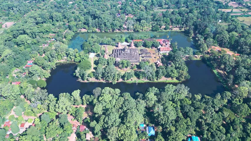 Aerial view of Angkor Wat, Cambodia Jungle with a majestic ancient temple
