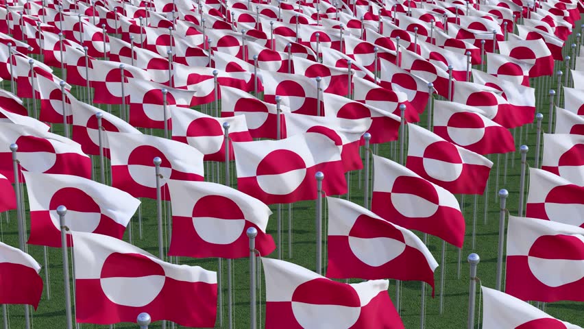 Greenland National flags waving in the wind on a clear day. Digital render.
National flags of Greenland waving against blue sky, blowing in the wind.
