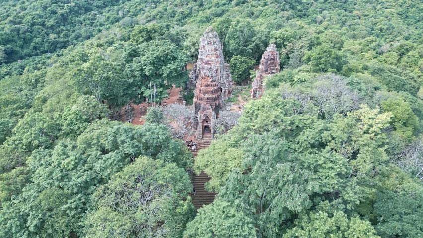 Aerial view of Angkor Wat, Cambodia Jungle with a majestic ancient temple
