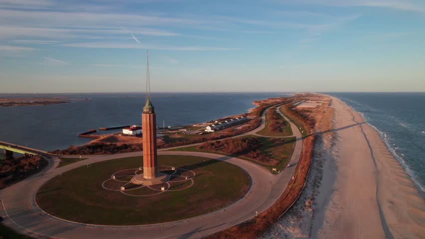 Aerial view of beaches at Robert Moses State Park, Fire Island. Long Island, NY.