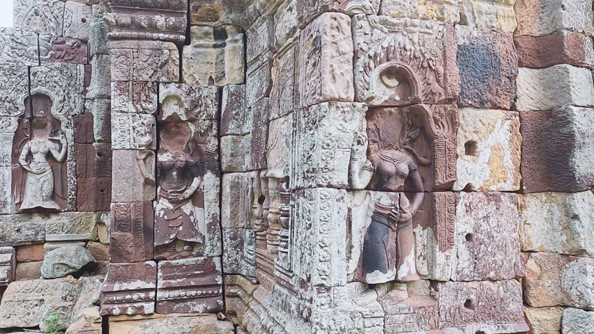 Angkor Wat, camera walk through the ancient temple ruins in Cambodia