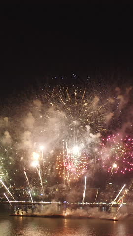 Fireworks display in the sea at Pattaya Beach, Chonburi, Thailand