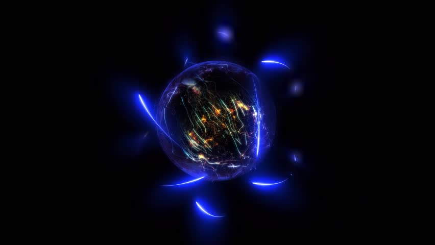 3D illustration of an atom showing the nucleus with protons and neutrons.
