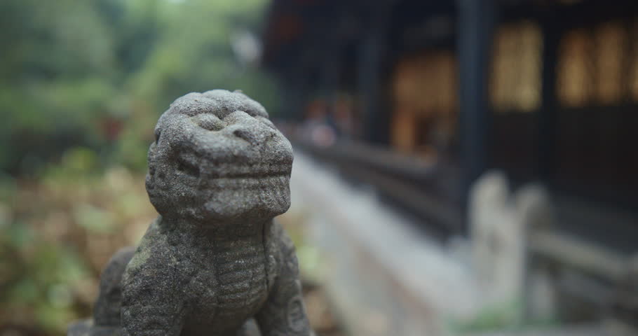 Chengdu, Sichuan, China. Old Stone Sculptures Of Kylins Or Qilin Park Of Wuhou Memorial Temple. Traditional Chinese Architectural Ornament. Legendary Hooved Chimerical Creature That Appears In Chinese