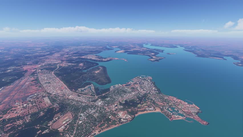 3D - Drone aerial shot of Darwin town in Northern Territory. Australia