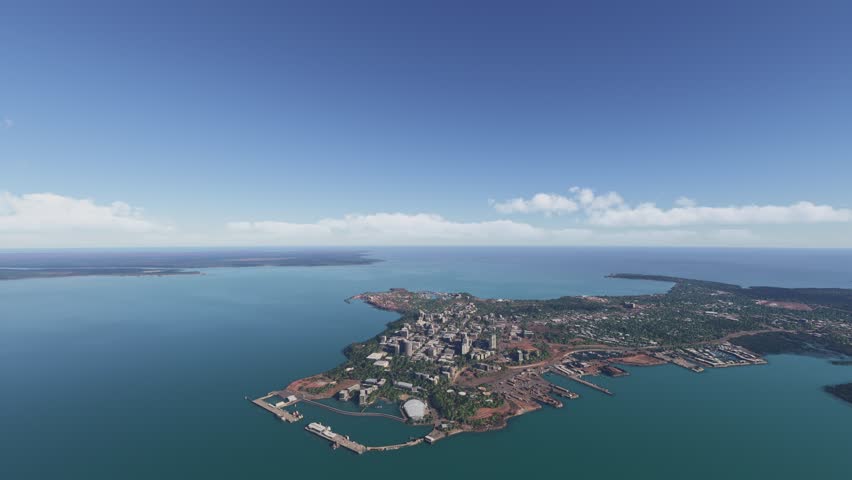 3D - Circular aerial drone view of Darwin town in Northern Territory. Australia