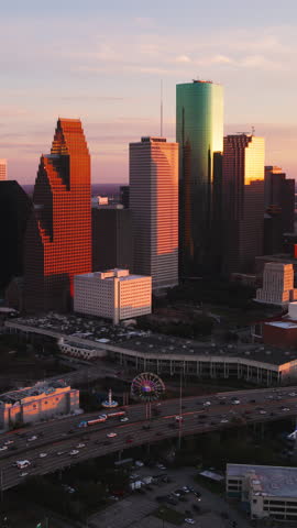 Vertical Video of Houston, USA, Texas, Vertical Aerial View Shot