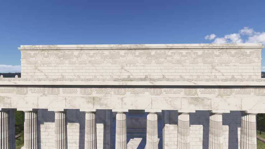3D - Drone aerial view of the Lincoln Memorial. Washington DC. United States