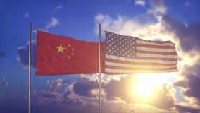 Flags of United States and China Fluttering Side by Side in Golden Light - Powered by Shutterstock - Get 15% off with code: PIKWIZARD15
