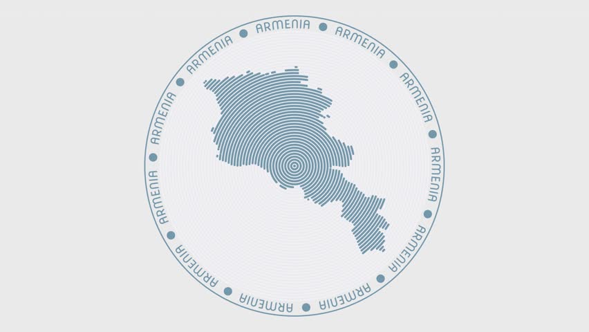 Armenia shape with dynamic circles visual effect. Animation of Armenia logo appearing from rotating rings and Country name around the shape. Intro, opening, closing, logo video.