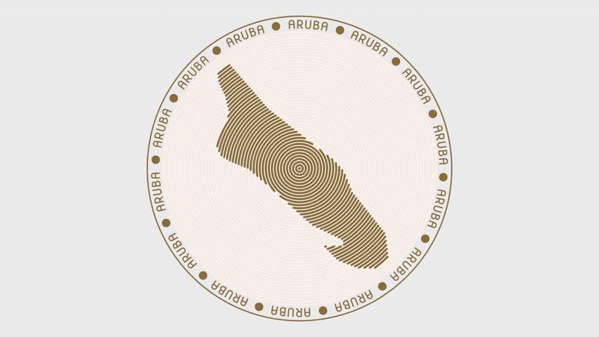 Aruba shape with dynamic circles visual effect. Animation of Aruba logo appearing from rotating rings and Country name around the shape. Intro, opening, closing, logo video.