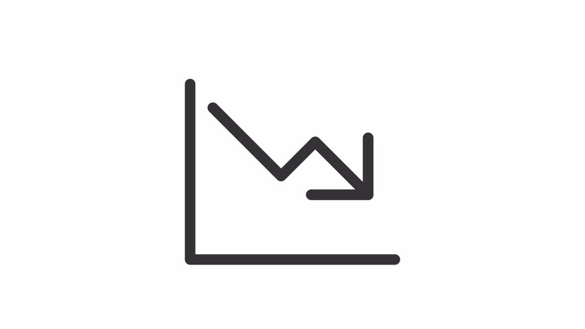 Falling chart ui icon line animation. Stock value. Business, company. Financial statistics, economics. Market loss animated user interface element isolated on white. HD video with alpha channel