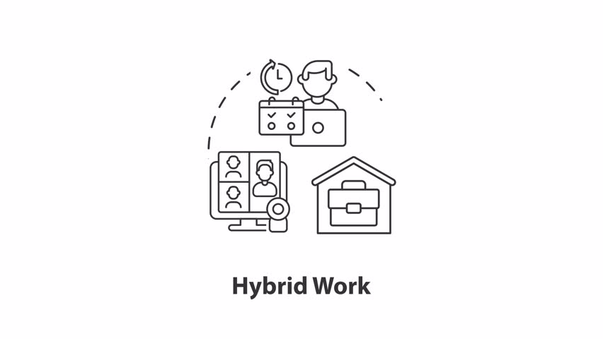 Hybrid work concept icon line animation. Flexible employee schedule model. Blended workflow organization. Comfortable agenda. HD video clip on white linear. Animated outline round motion graphics