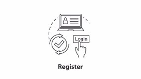 Register concept icon line animation. Input login to access computer system. Digital data update. Information control technology. HD video clip on white linear. Animated outline round motion graphics - Powered by Shutterstock - Get 15% off with code: PIKWIZARD15